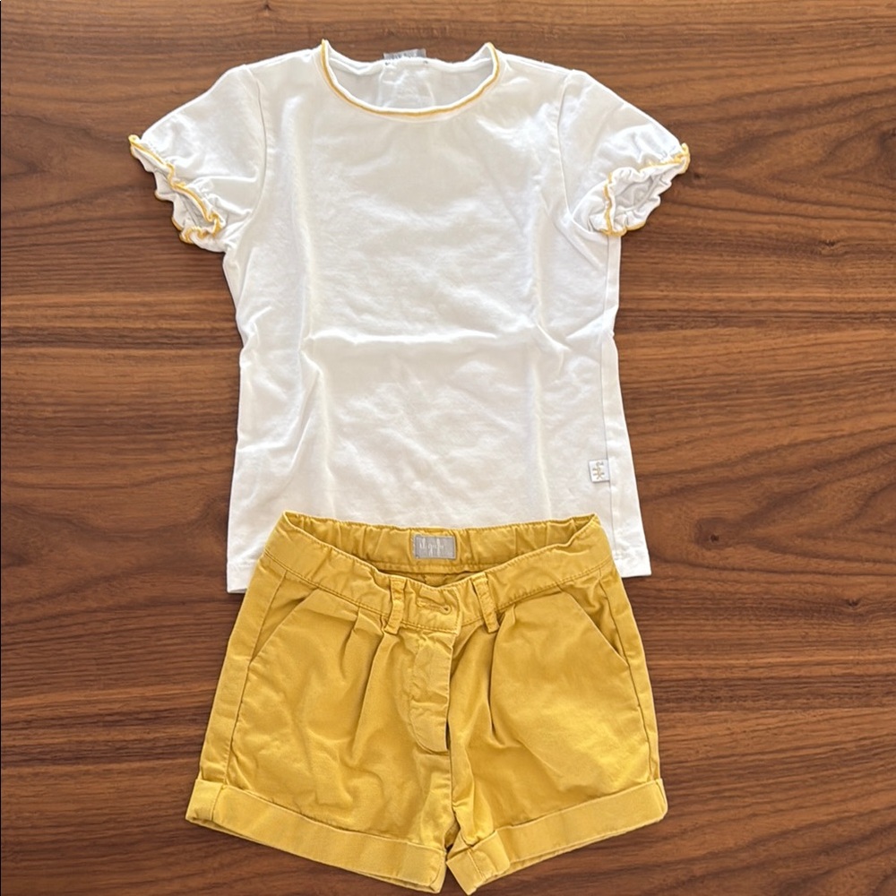 Il Gufo White and Yellow Girl t-shirt and shorts set